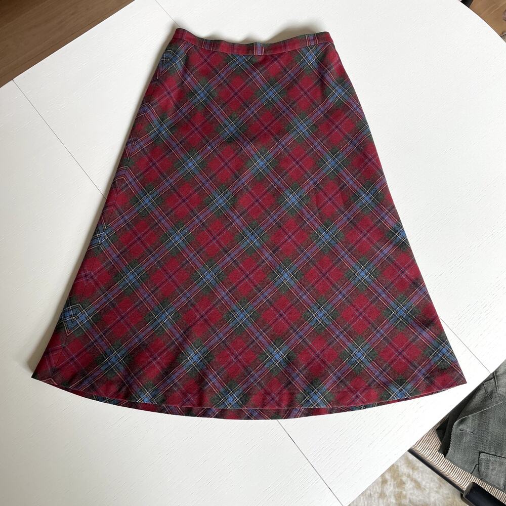 Vintage Pendleton Wool Plaid Skirt Red Blue Green Size 29" Waist